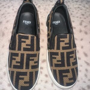 Fendi Black and Brown Loafers with Iconic FF Pattern